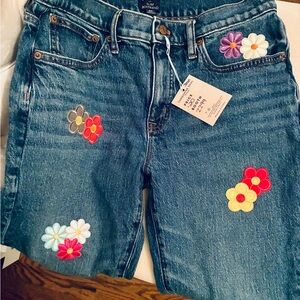 Old Navy Blue Jeans with Colorful Floral Embroidery